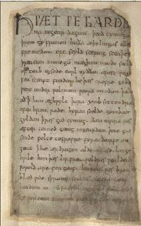 Opening of Beowulf in manuscript