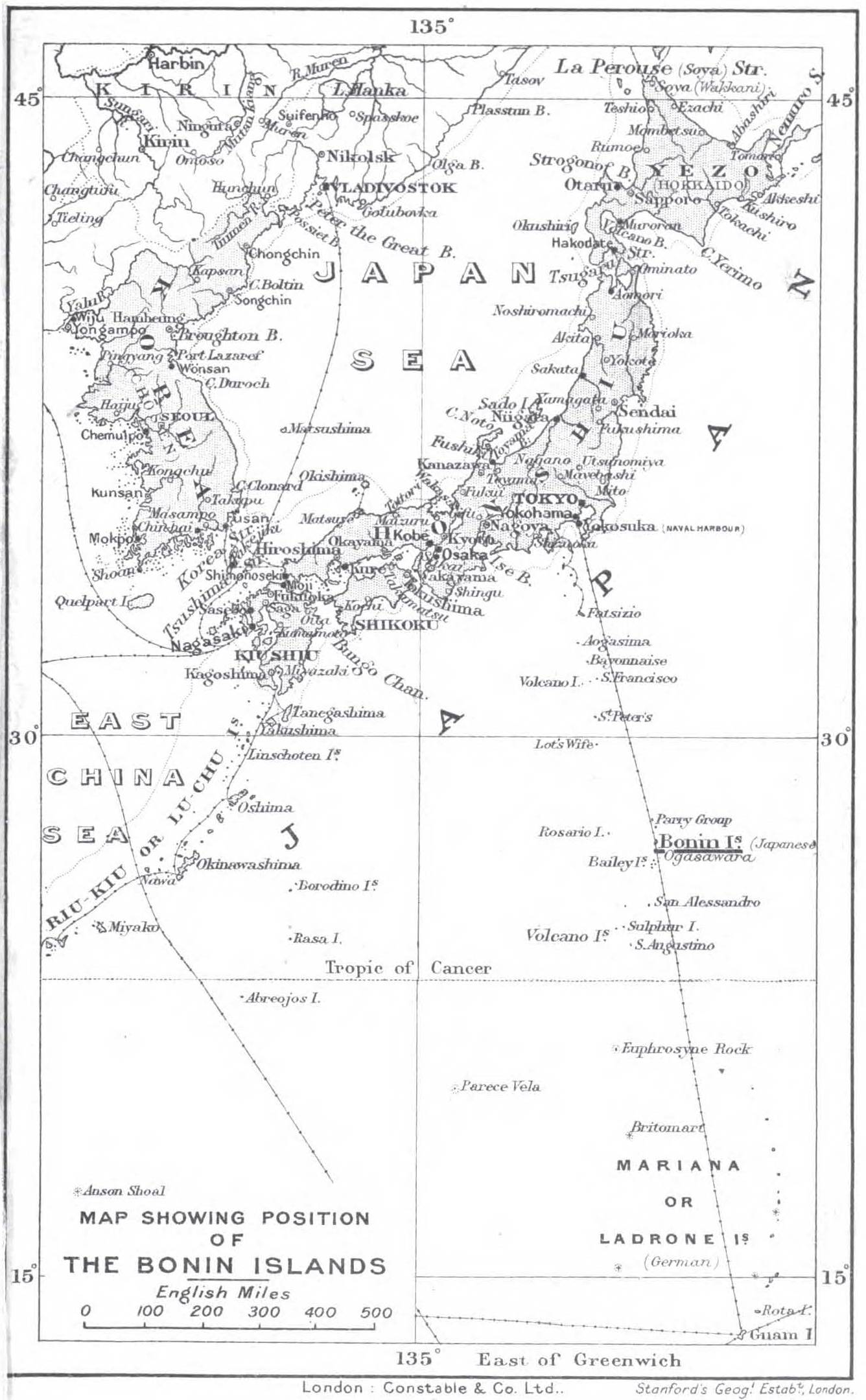 Map Showing Position of the Bonin Islands.
